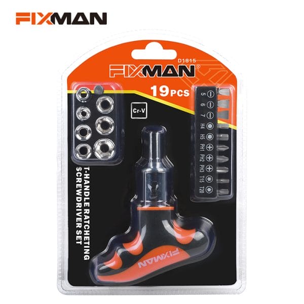 FIXMAN 19pcs T-handle Ratchet Screwdriver Set D1815