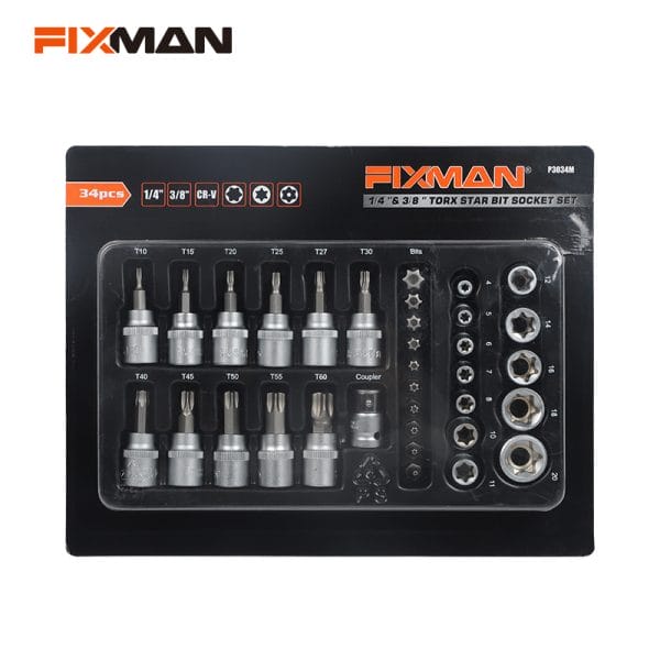 FIXMAN 34pcs Torx Star Bit Socket Set P3034M